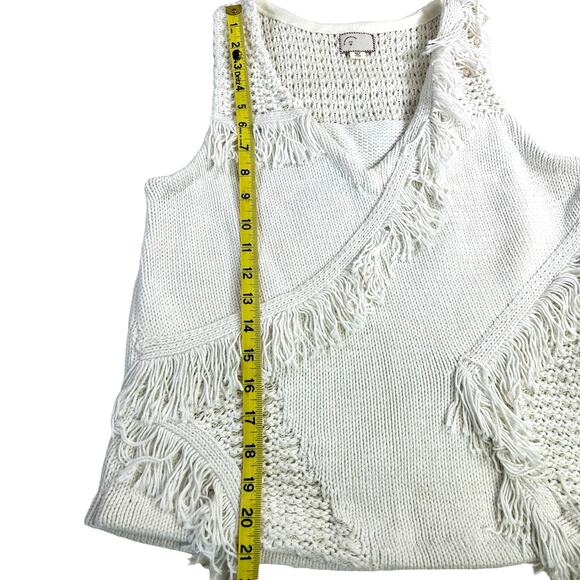 by Anthropologie Crochet Vest Size Medium White Cotton Silk Fringe Boho Knit Top - Picture 12 of 12